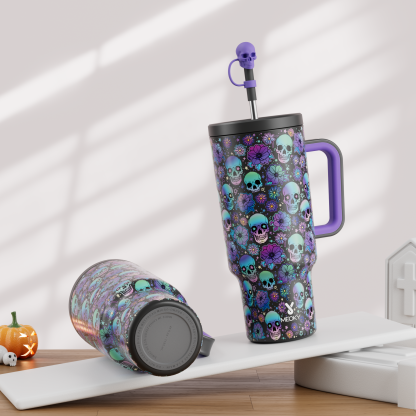 40oz Tumbler With Straw Halloween Special Edition-Black Skull