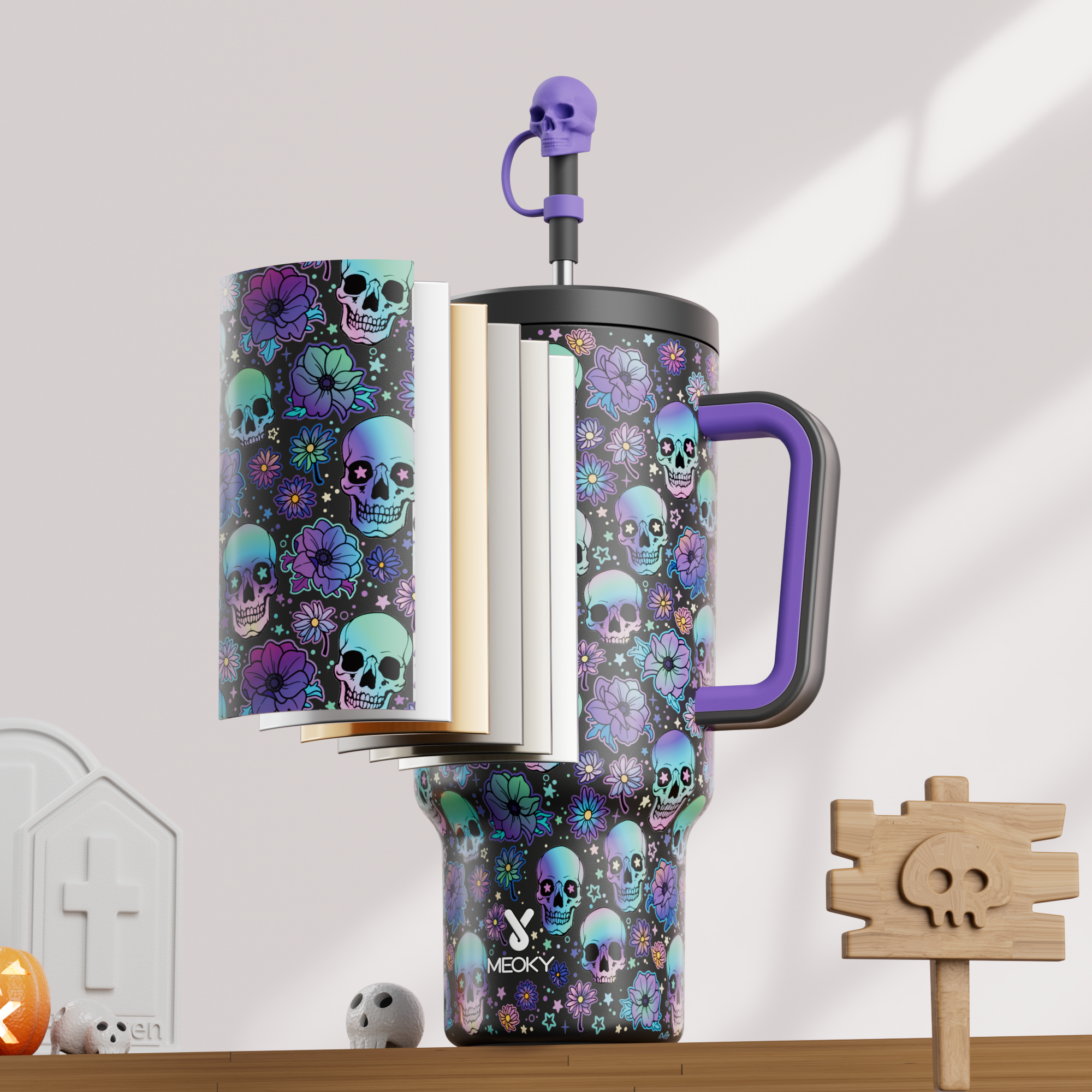 40oz Tumbler With Straw Halloween Special Edition-Black Skull