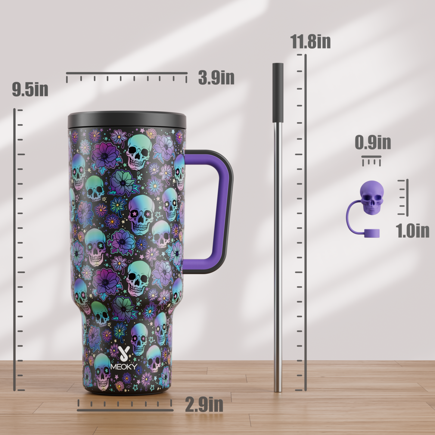 40oz Tumbler With Straw Halloween Special Edition-Black Skull