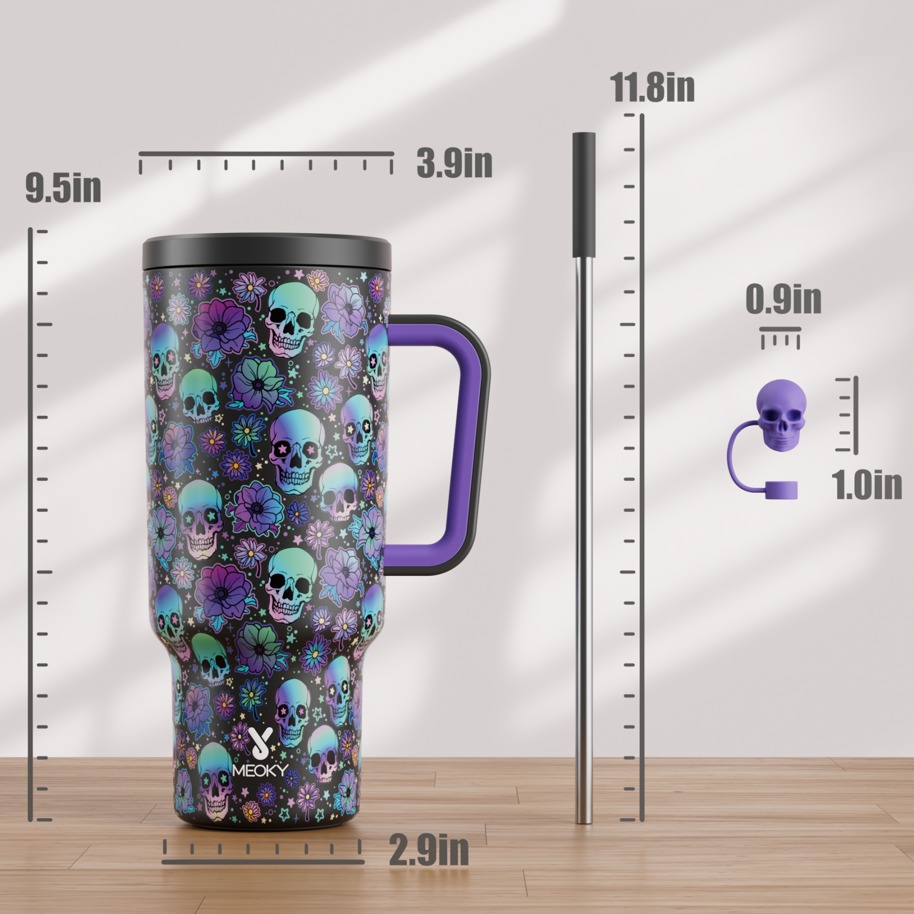 40oz Tumbler With Straw Halloween Special Edition-Black Skull