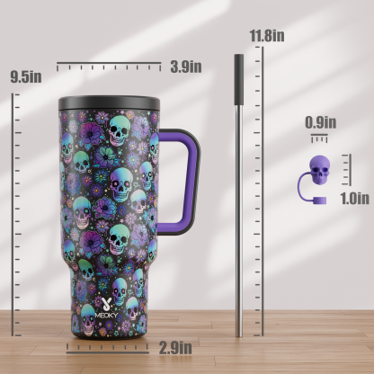 40oz Tumbler With Straw Halloween Special Edition-Black Skull