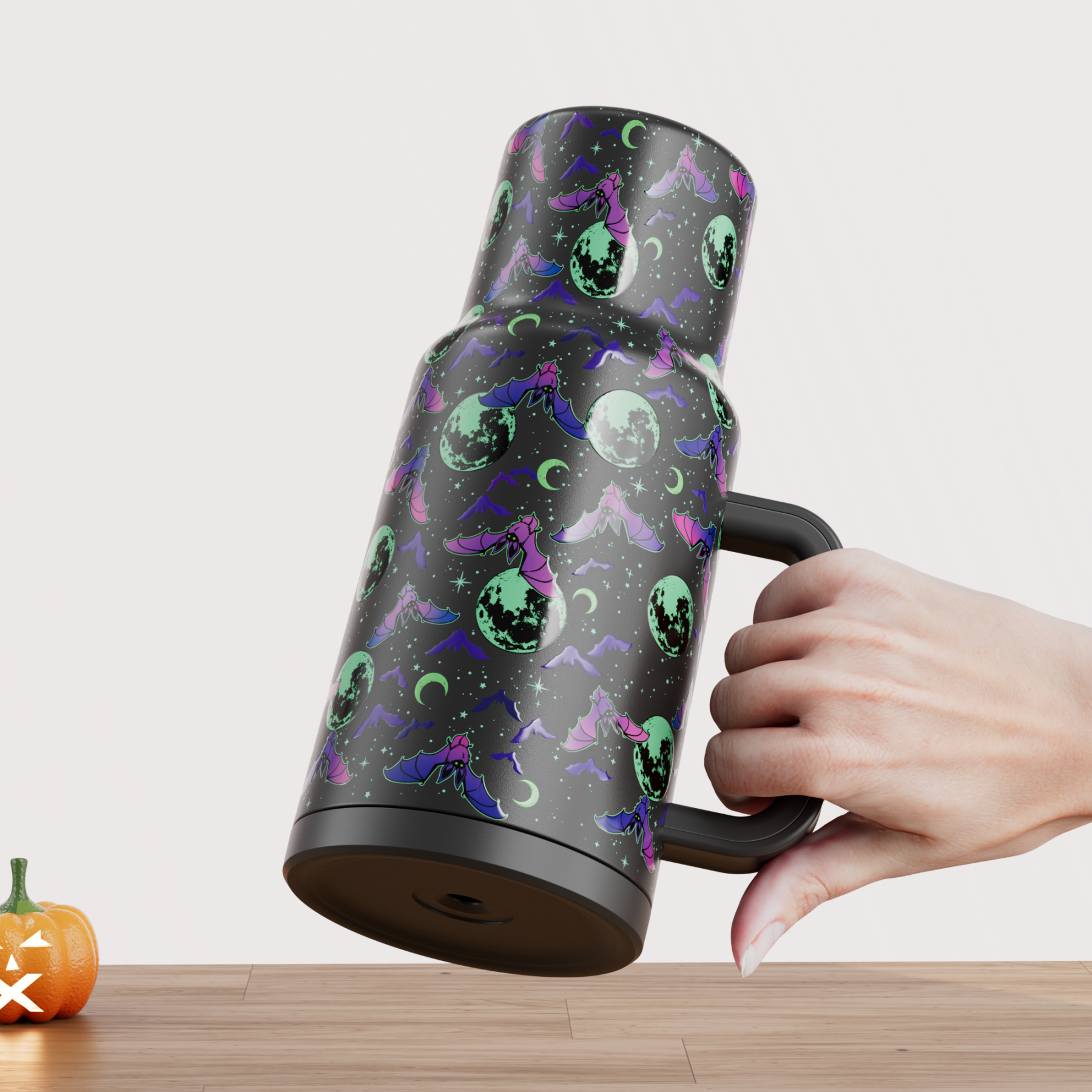 40oz Tumbler With Straw Halloween Special Edition-Purple Bat-Limited Edition