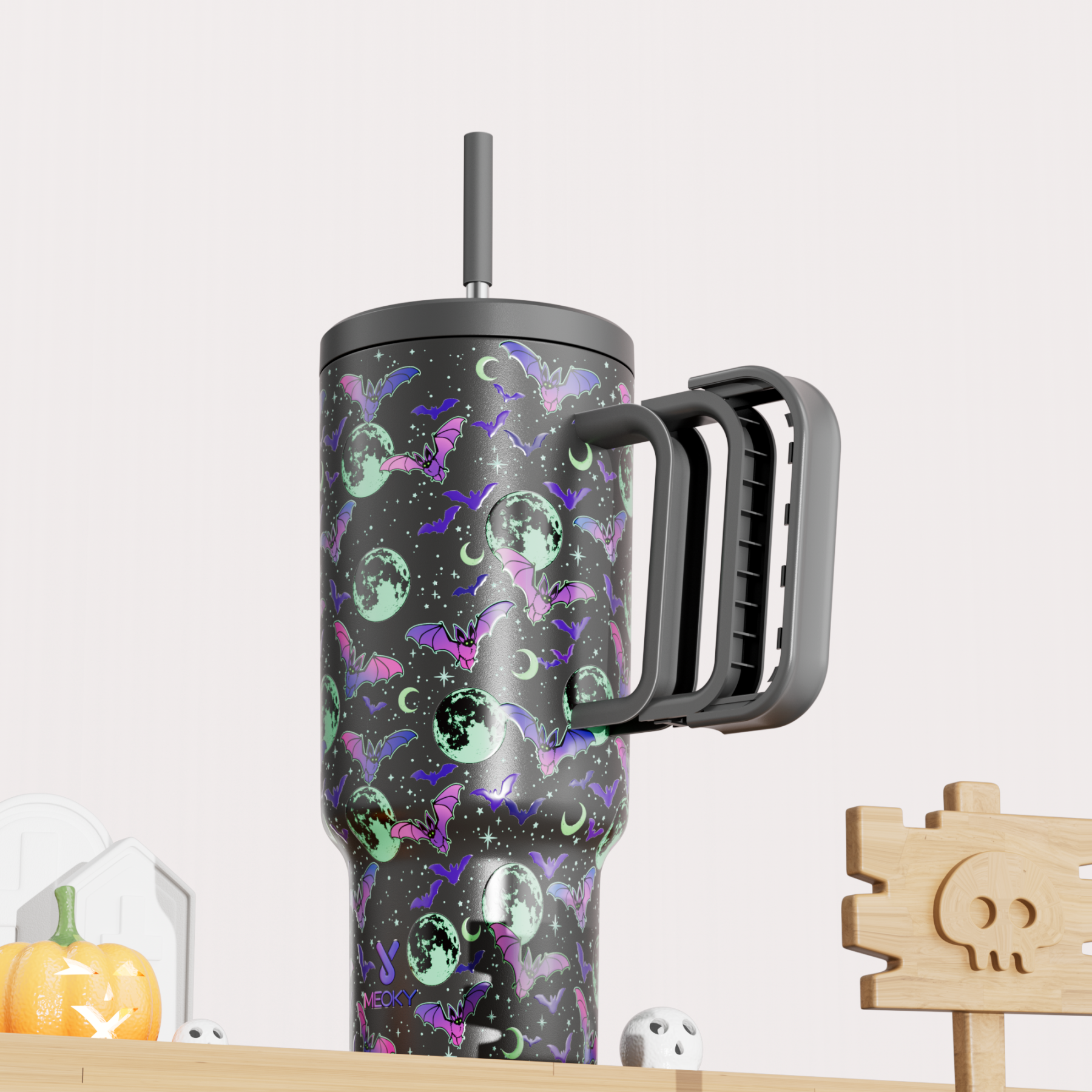 40oz Tumbler With Straw Halloween Special Edition-Purple Bat-Limited Edition