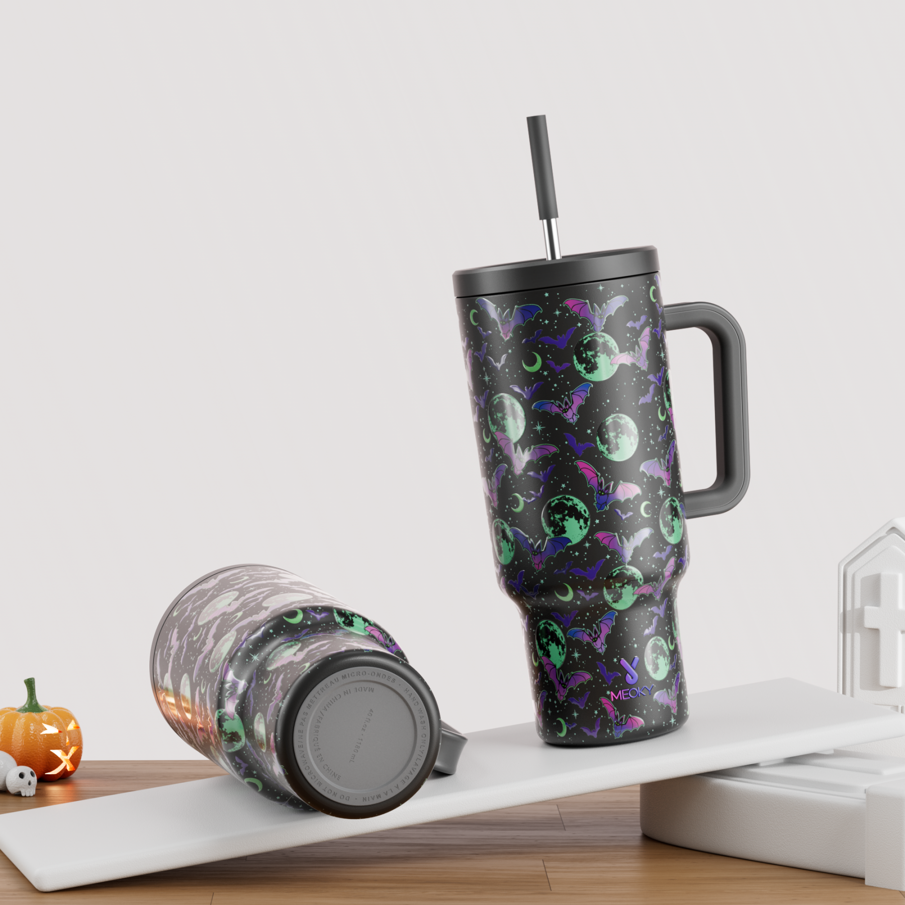 40oz Tumbler With Straw Halloween Special Edition-Purple Bat-Limited Edition