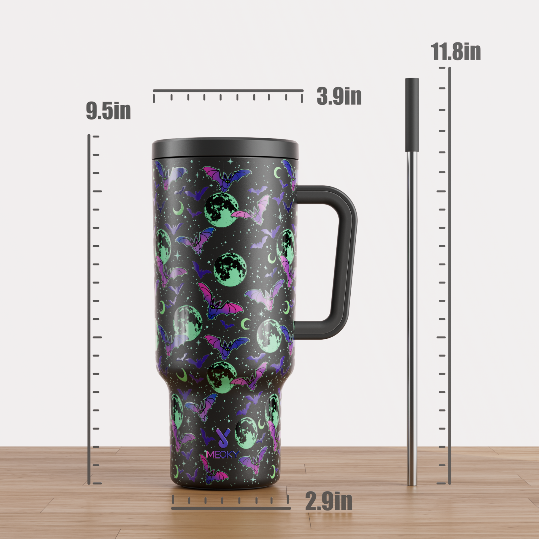 40oz Tumbler With Straw Halloween Special Edition-Purple Bat-Limited Edition
