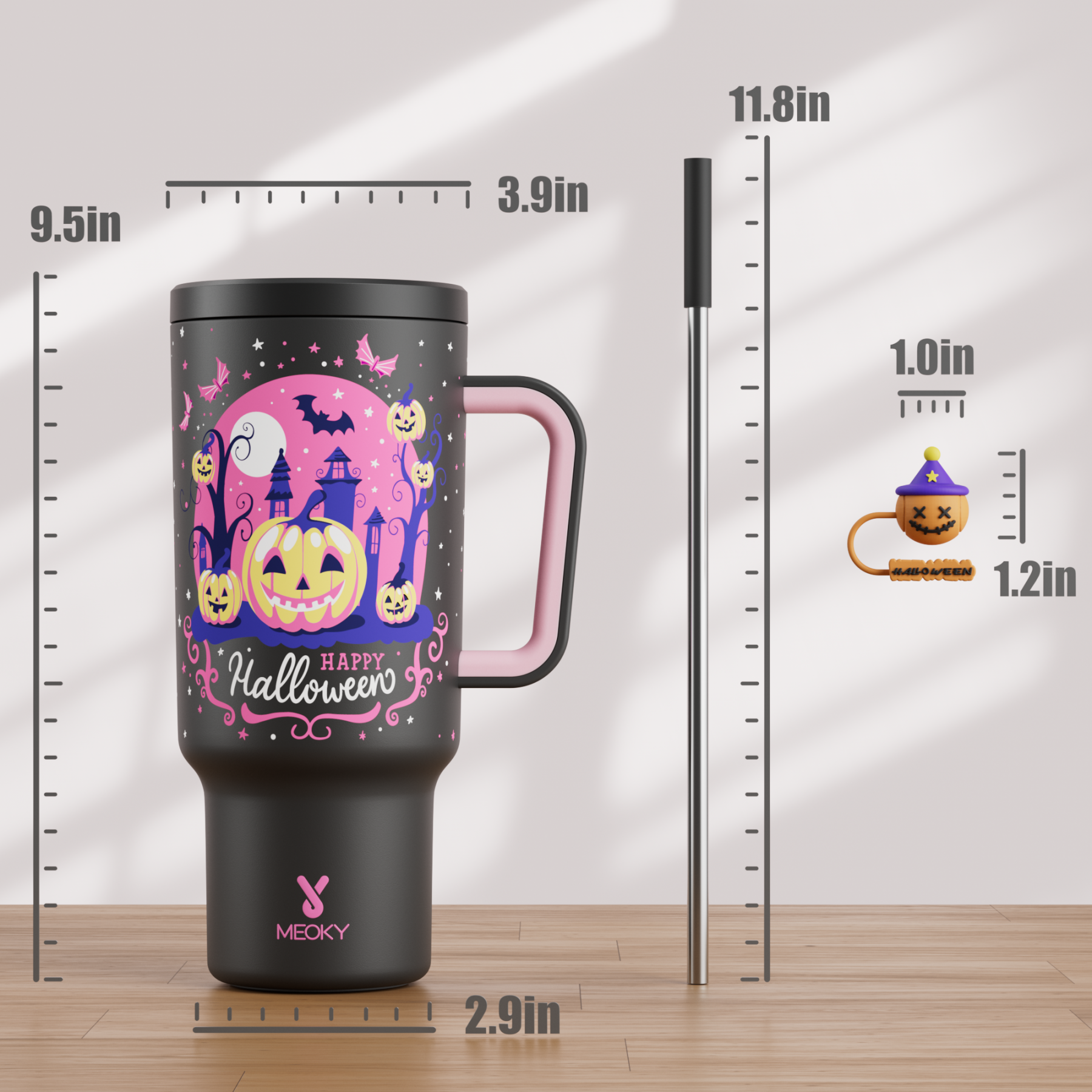 40oz Tumbler With Straw Halloween Special Edition-Black Castle Halloween - Luminous