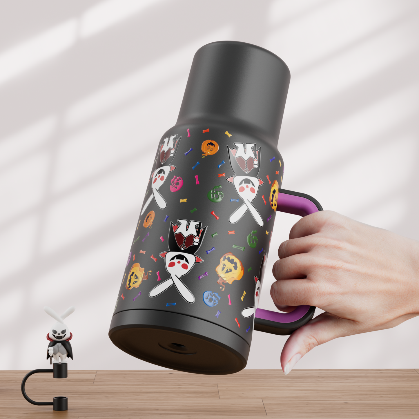 40oz Tumbler With Straw Halloween Special Edition-White Bunny Halloween - Luminous