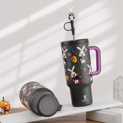 40oz Tumbler With Straw Halloween Special Edition-White Bunny Halloween - Luminous