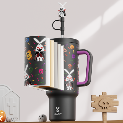 40oz Tumbler With Straw Halloween Special Edition-White Bunny Halloween - Luminous