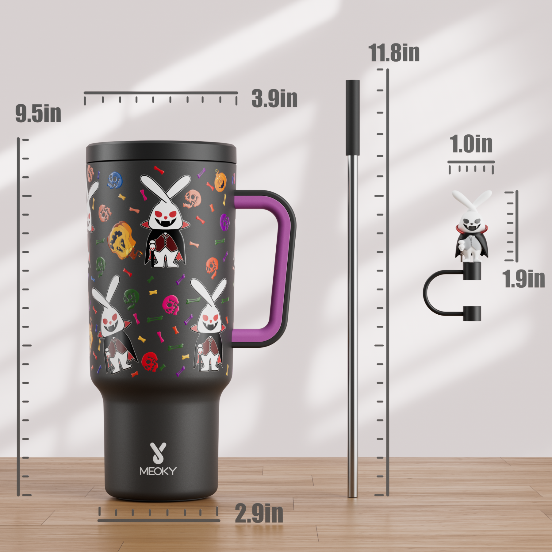 40oz Tumbler With Straw Halloween Special Edition-White Bunny Halloween - Luminous