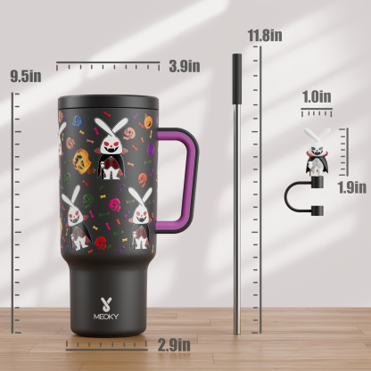 40oz Tumbler With Straw Halloween Special Edition-White Bunny Halloween - Luminous