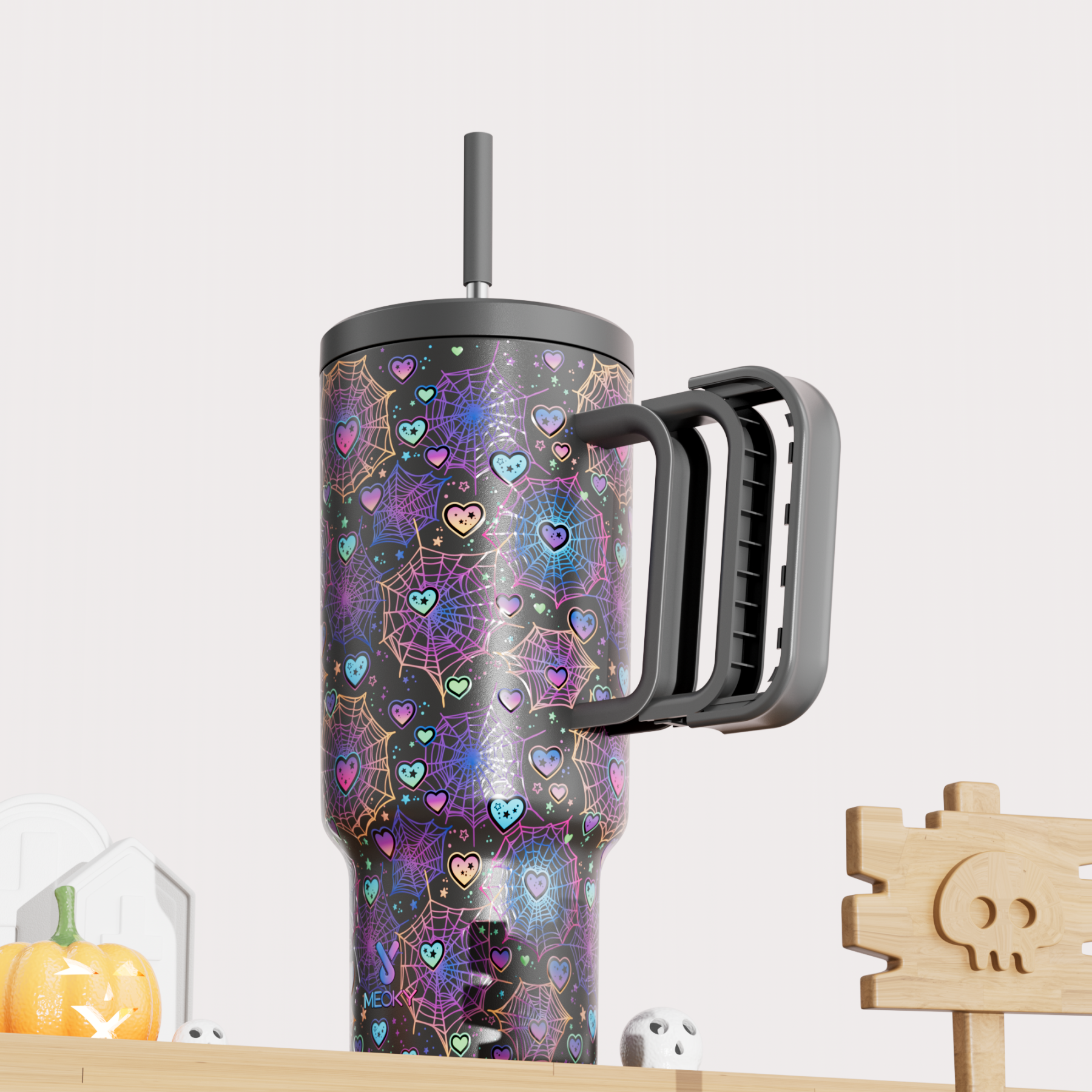 40oz Tumbler With Straw Halloween Special Edition-Black Spider Web-Limited Edition