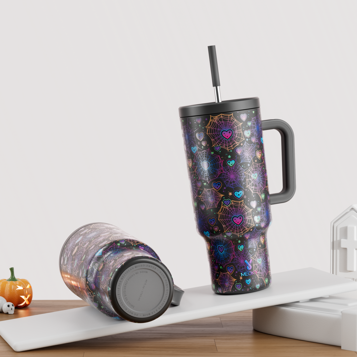 40oz Tumbler With Straw Halloween Special Edition-Black Spider Web-Limited Edition