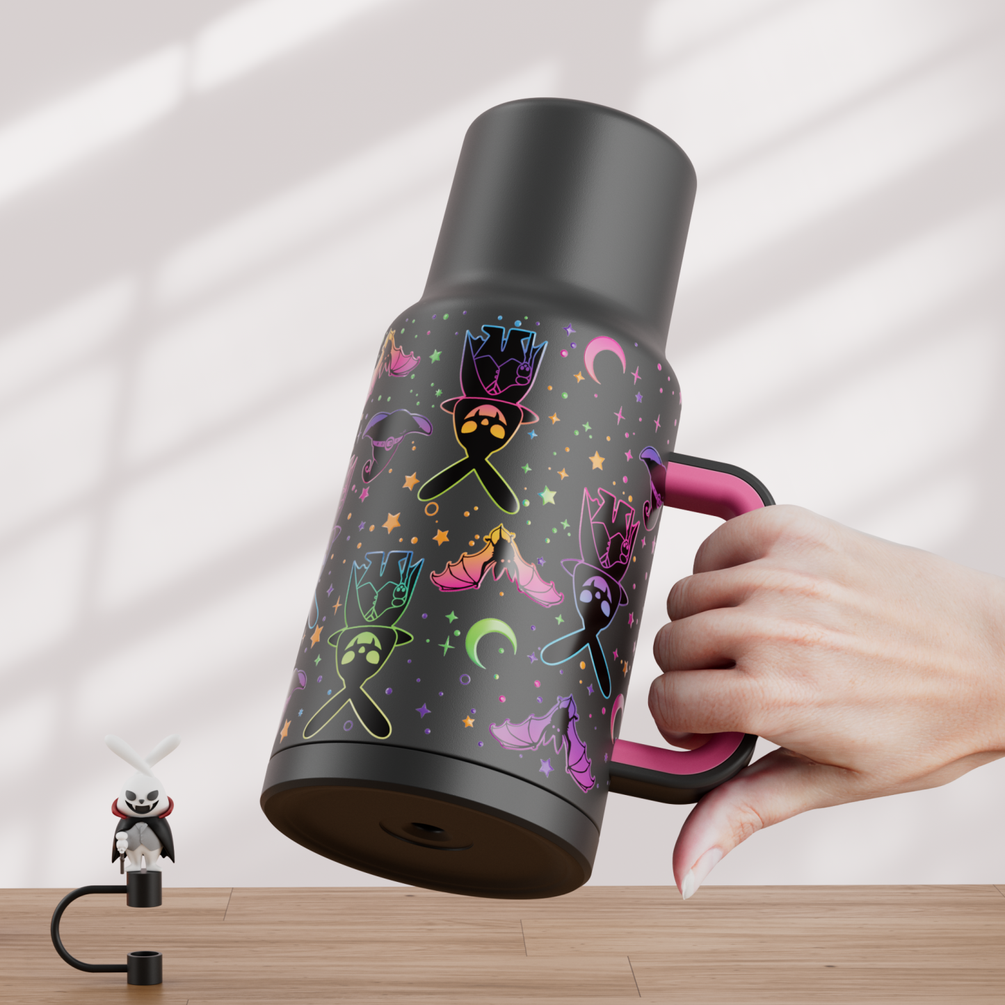 40oz Tumbler With Straw Halloween Special Edition-Black Bunny Halloween - Luminous