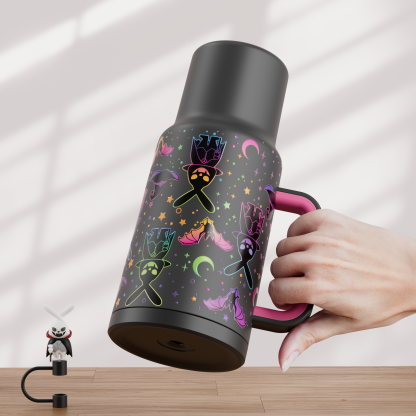 40oz Tumbler With Straw Halloween Special Edition-Black Bunny Halloween - Luminous