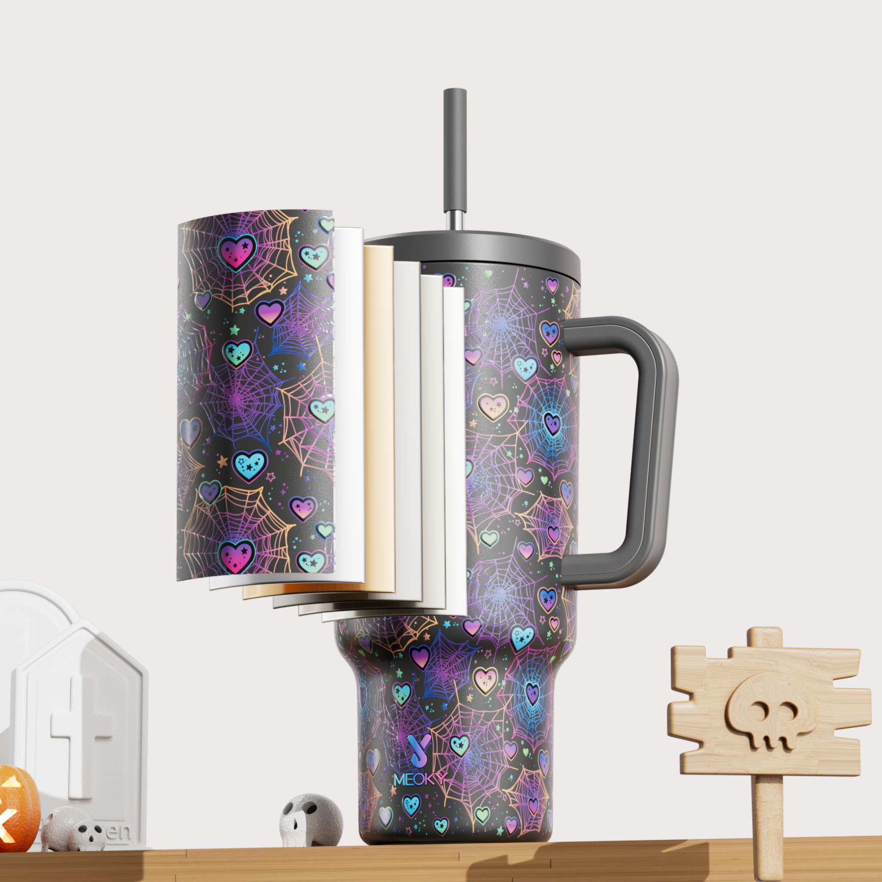 40oz Tumbler With Straw Halloween Special Edition-Black Spider Web-Limited Edition