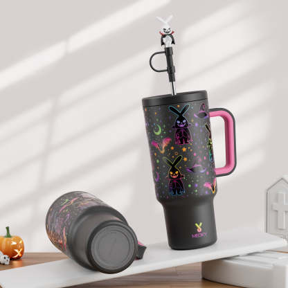 40oz Tumbler With Straw Halloween Special Edition-Black Bunny Halloween - Luminous