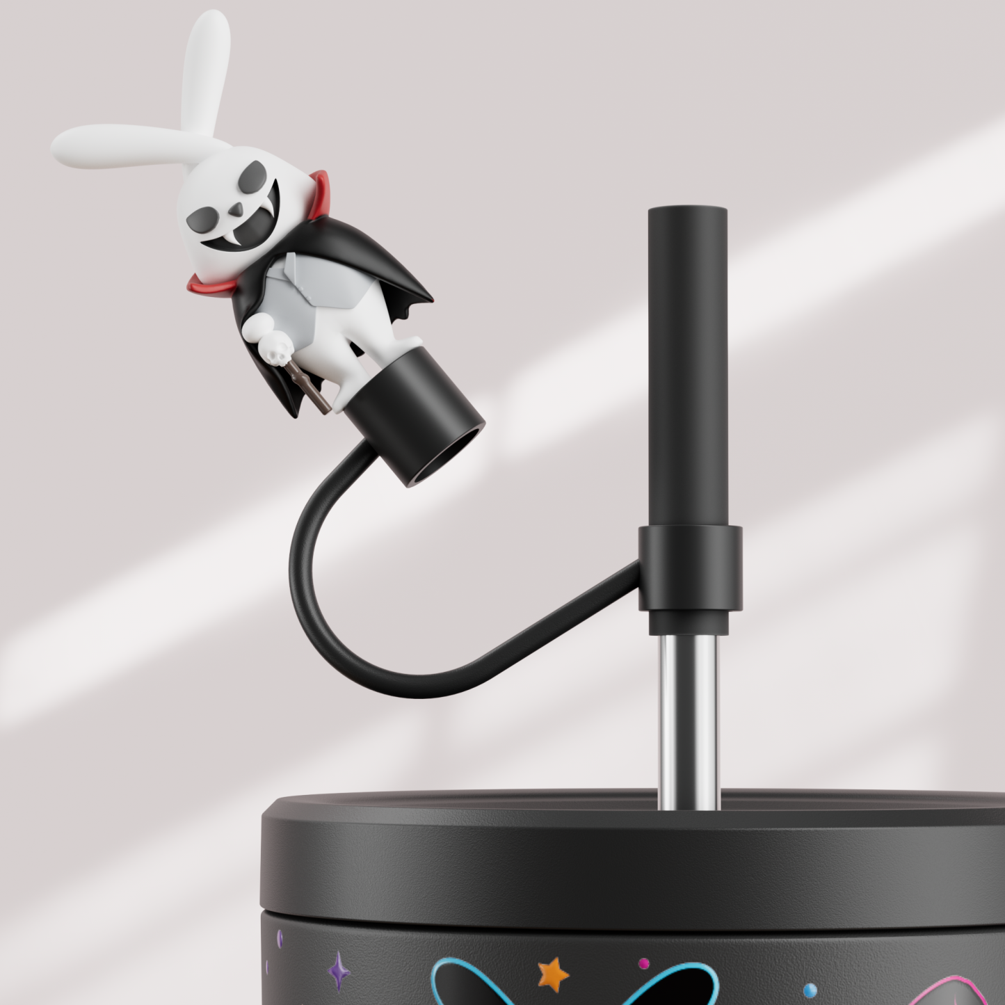 40oz Tumbler With Straw Halloween Special Edition-Black Bunny Halloween - Luminous