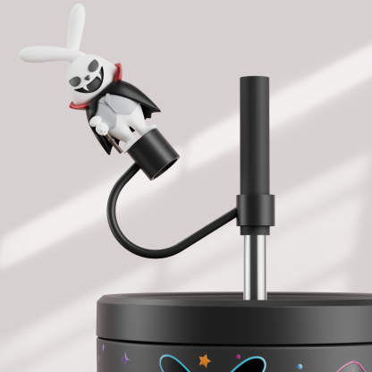 40oz Tumbler With Straw Halloween Special Edition-Black Bunny Halloween - Luminous