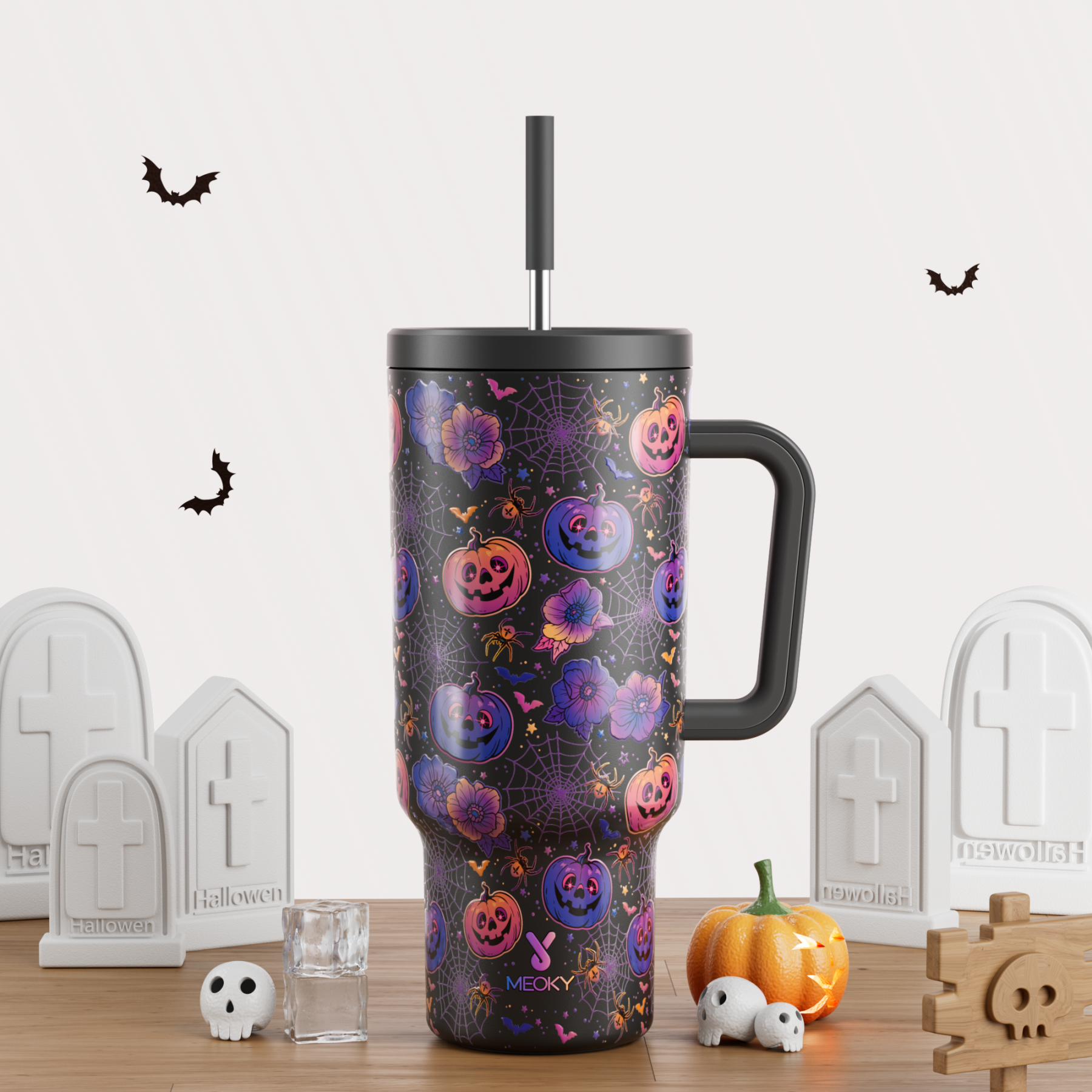 40oz Tumbler With Straw Halloween Special Edition-Smiley Pumpkin-Limited Edition