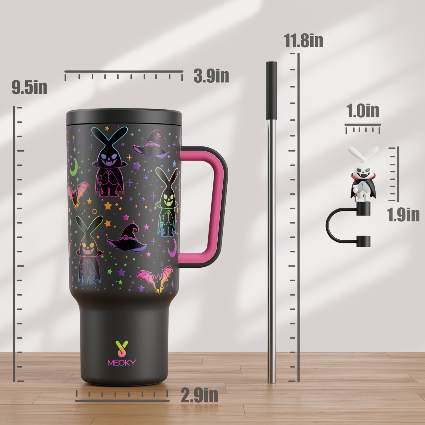 40oz Tumbler With Straw Halloween Special Edition-Black Bunny Halloween - Luminous