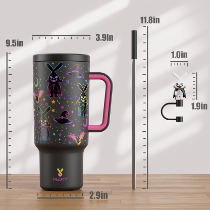40oz Tumbler With Straw Halloween Special Edition-Black Bunny Halloween - Luminous