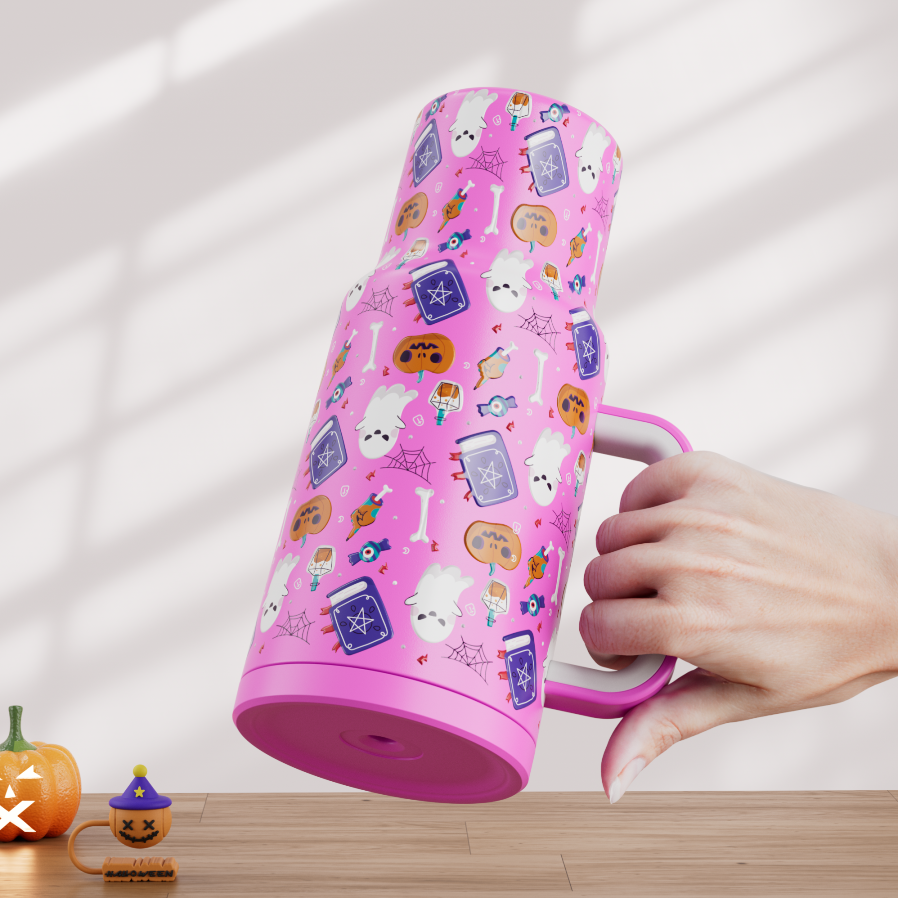 40oz Tumbler With Straw Halloween Special Edition-Pink Pumpkin Halloween