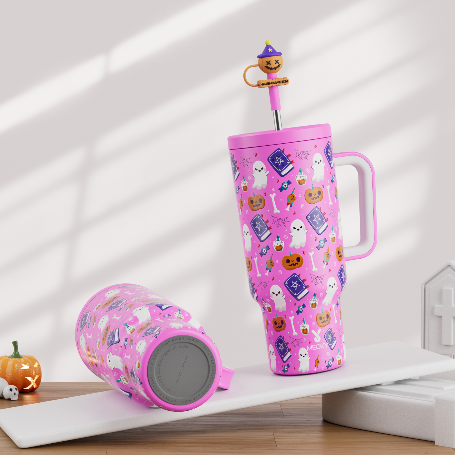 40oz Tumbler With Straw Halloween Special Edition-Pink Pumpkin Halloween