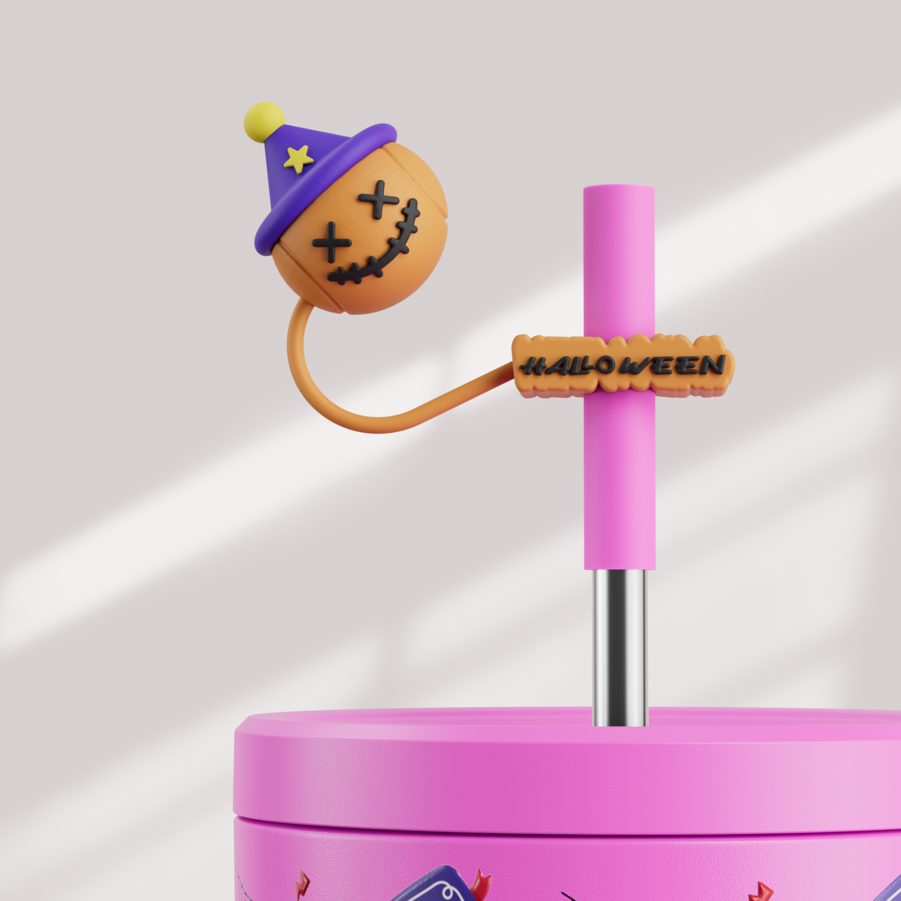 40oz Tumbler With Straw Halloween Special Edition-Pink Pumpkin Halloween
