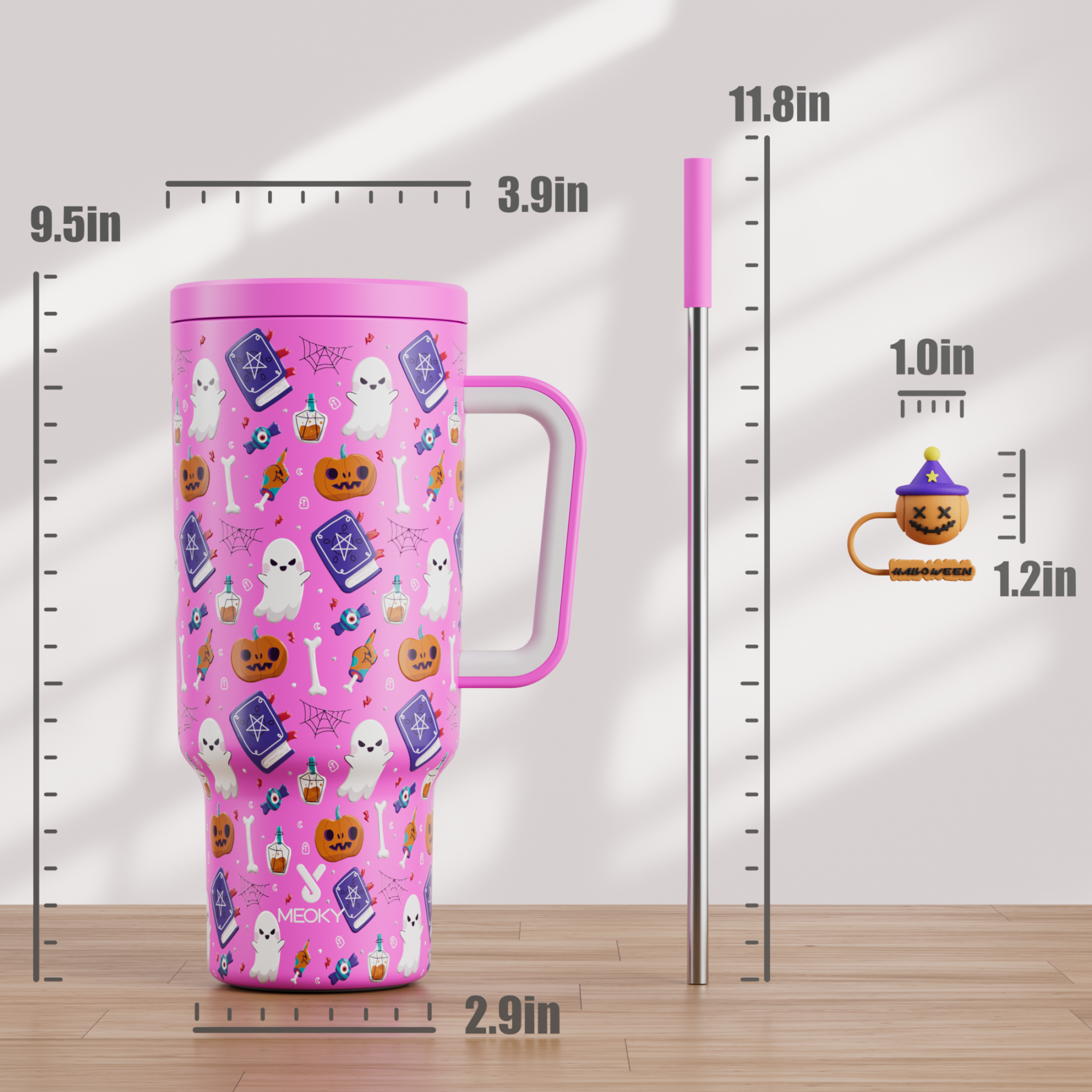 40oz Tumbler With Straw Halloween Special Edition-Pink Pumpkin Halloween