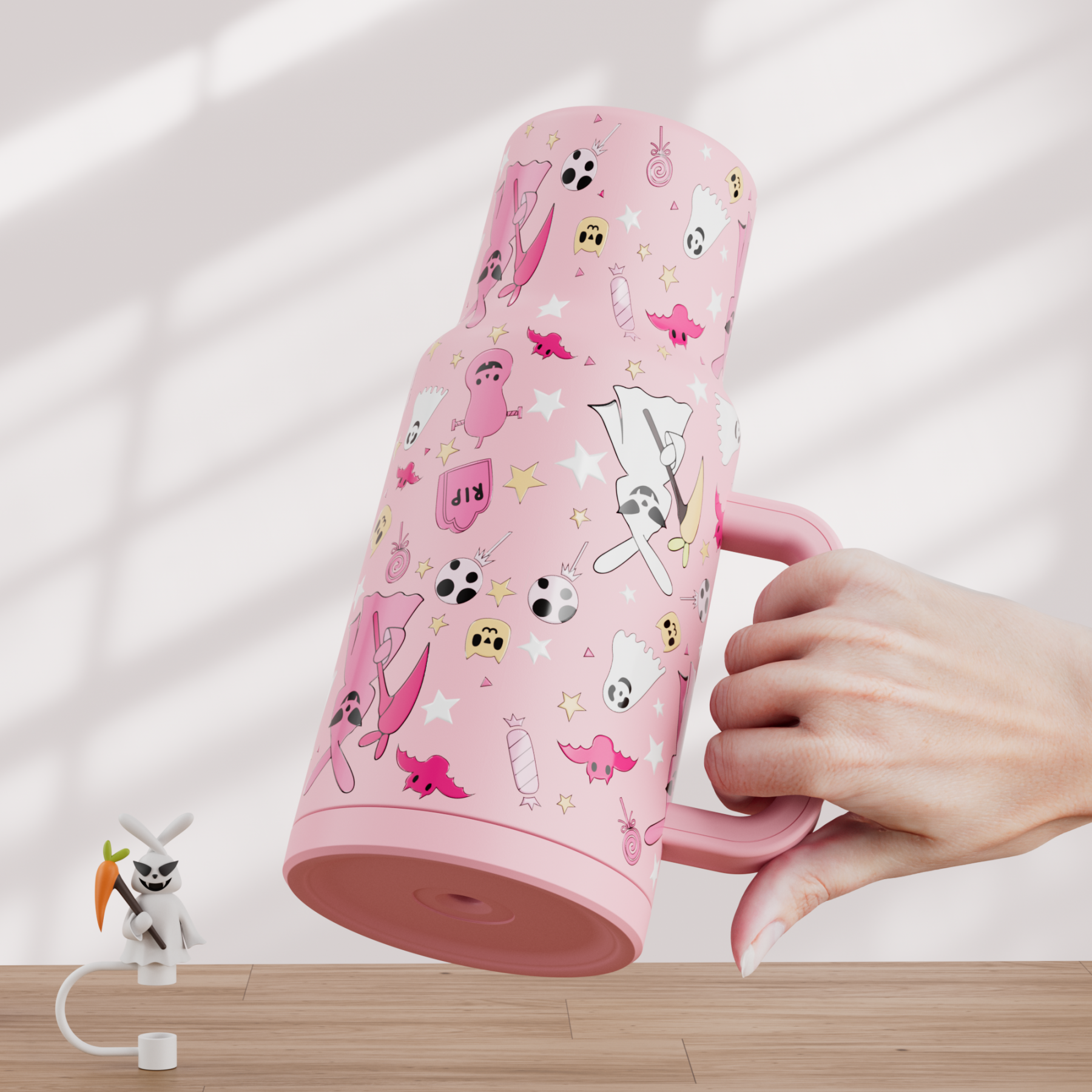 40oz Tumbler With Straw Halloween Special Edition-Pink Bunny Halloween