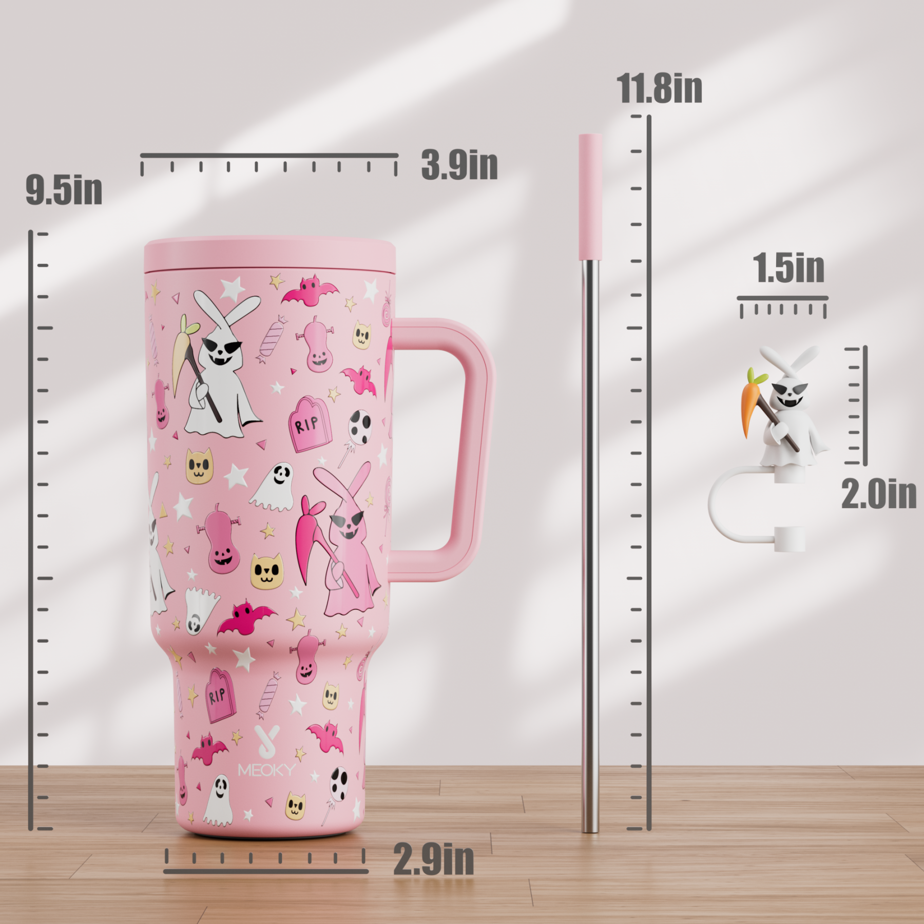 40oz Tumbler With Straw Halloween Special Edition-Pink Bunny Halloween