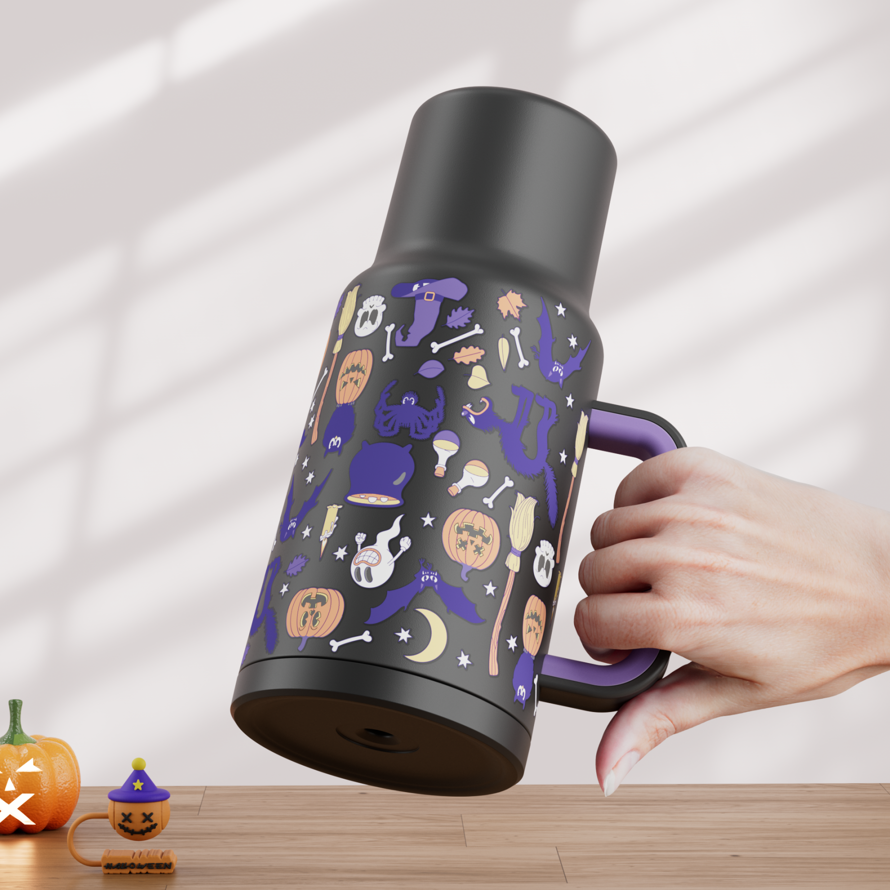 40oz Tumbler With Straw Halloween Special Edition-Black Pumpkin Halloween - Luminous