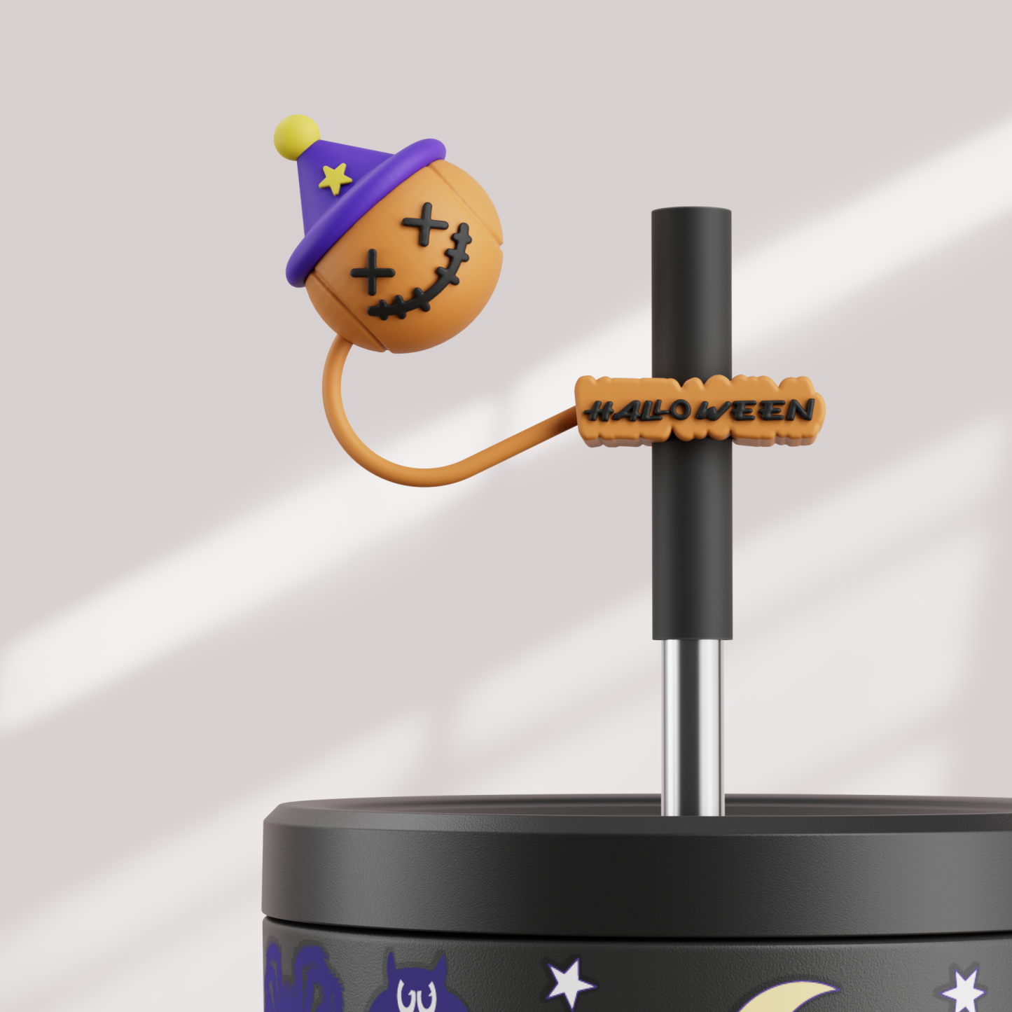 40oz Tumbler With Straw Halloween Special Edition-Black Pumpkin Halloween - Luminous