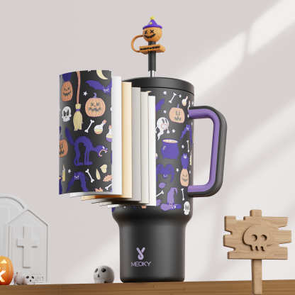 40oz Tumbler With Straw Halloween Special Edition-Black Pumpkin Halloween - Luminous