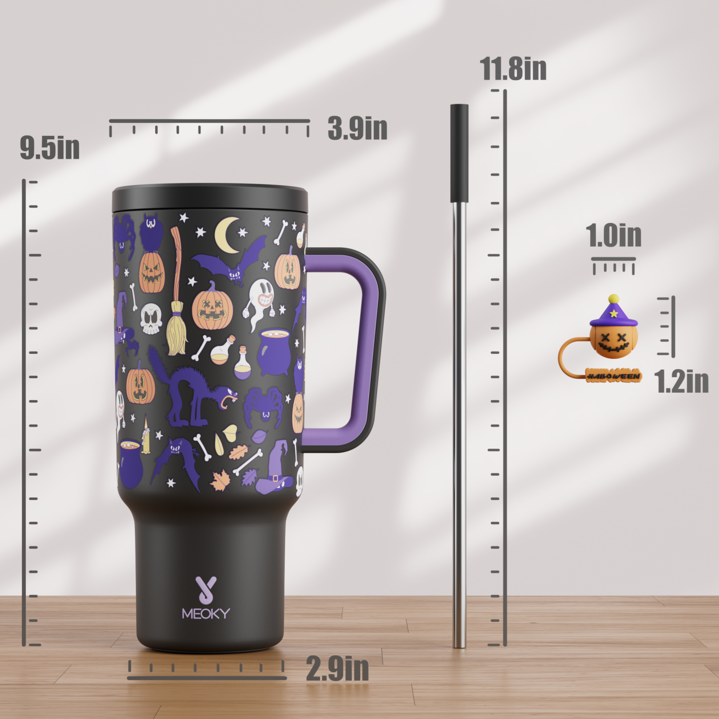 40oz Tumbler With Straw Halloween Special Edition-Black Pumpkin Halloween - Luminous