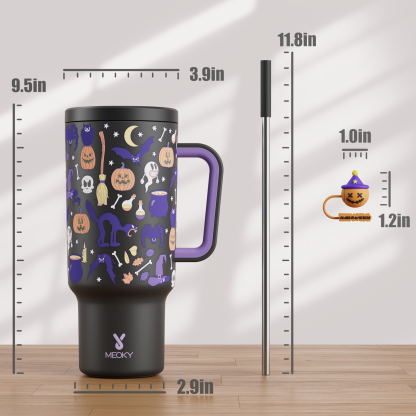 40oz Tumbler With Straw Halloween Special Edition-Black Pumpkin Halloween - Luminous