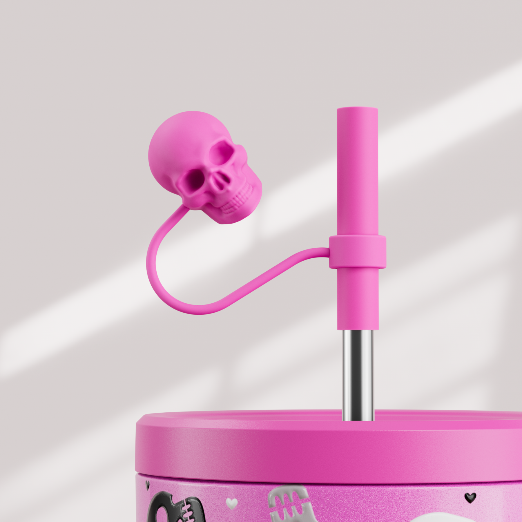 40oz Tumbler With Straw Halloween Special Edition-Pink Skull