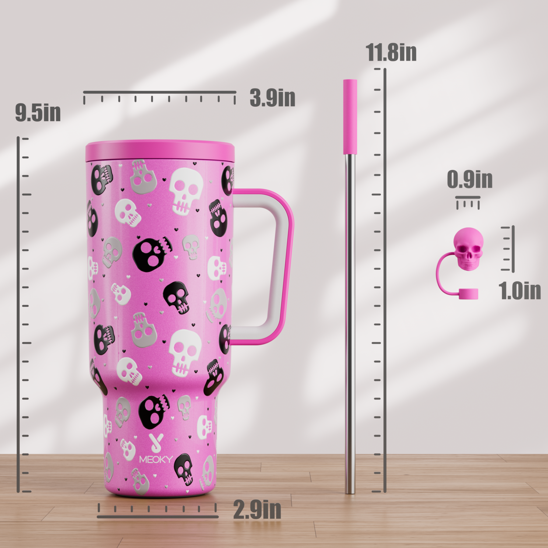 40oz Tumbler With Straw Halloween Special Edition-Pink Skull