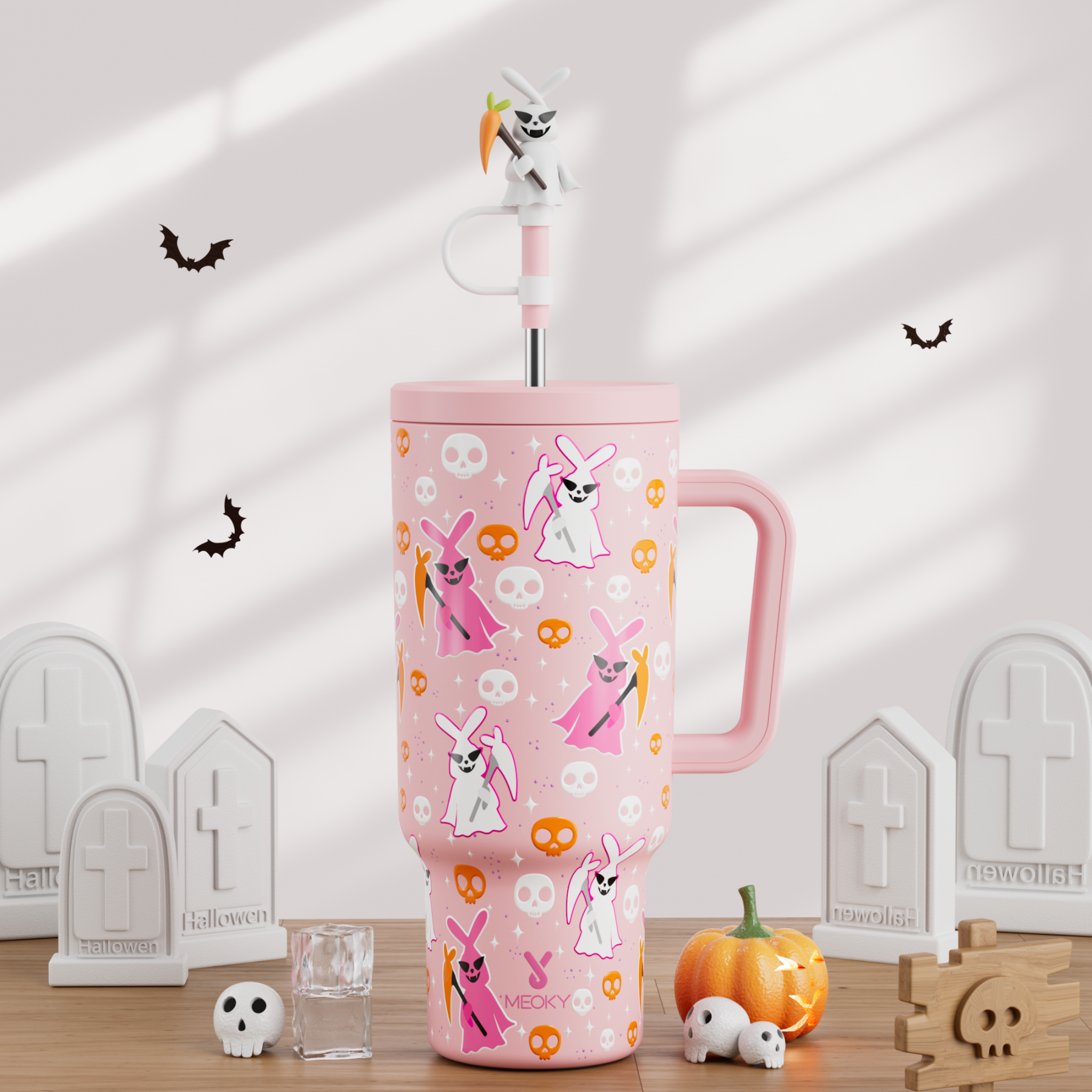 40oz Tumbler With Straw Halloween Special Edition-Halloween Pink Bunny