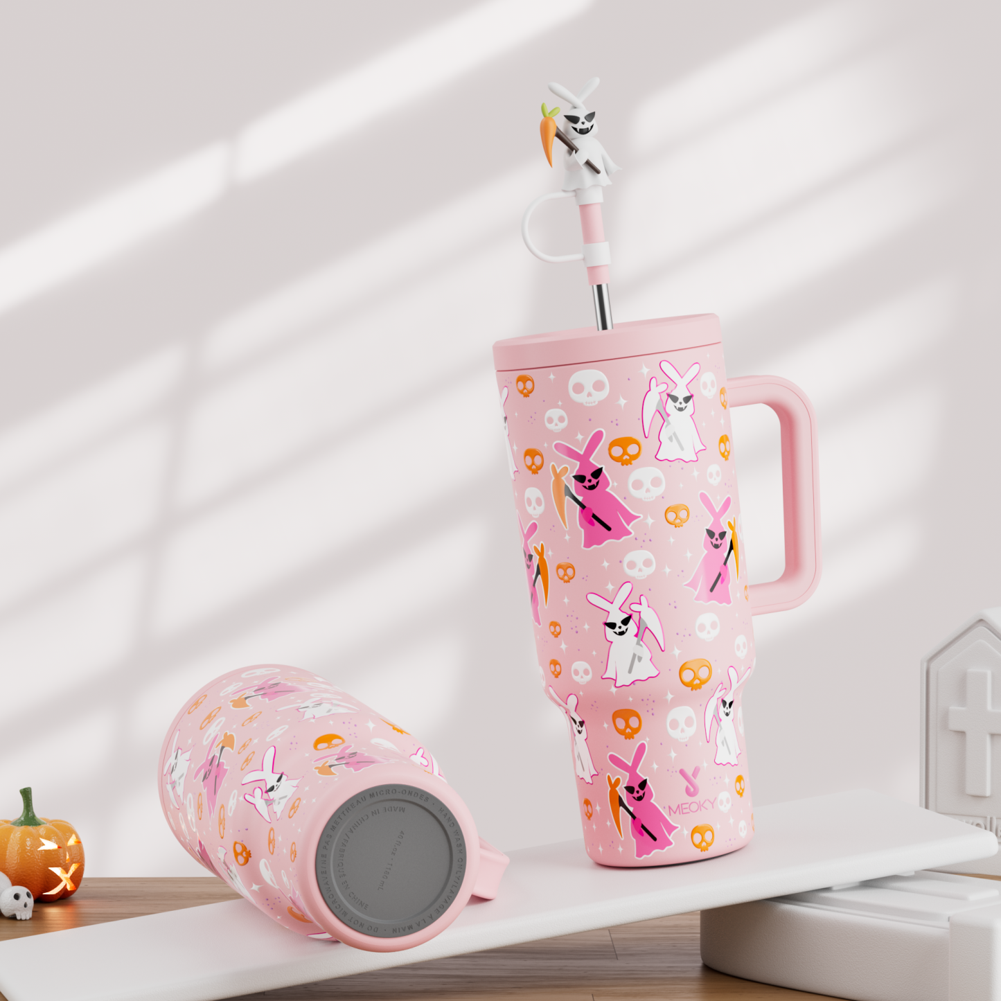 40oz Tumbler With Straw Halloween Special Edition-Halloween Pink Bunny