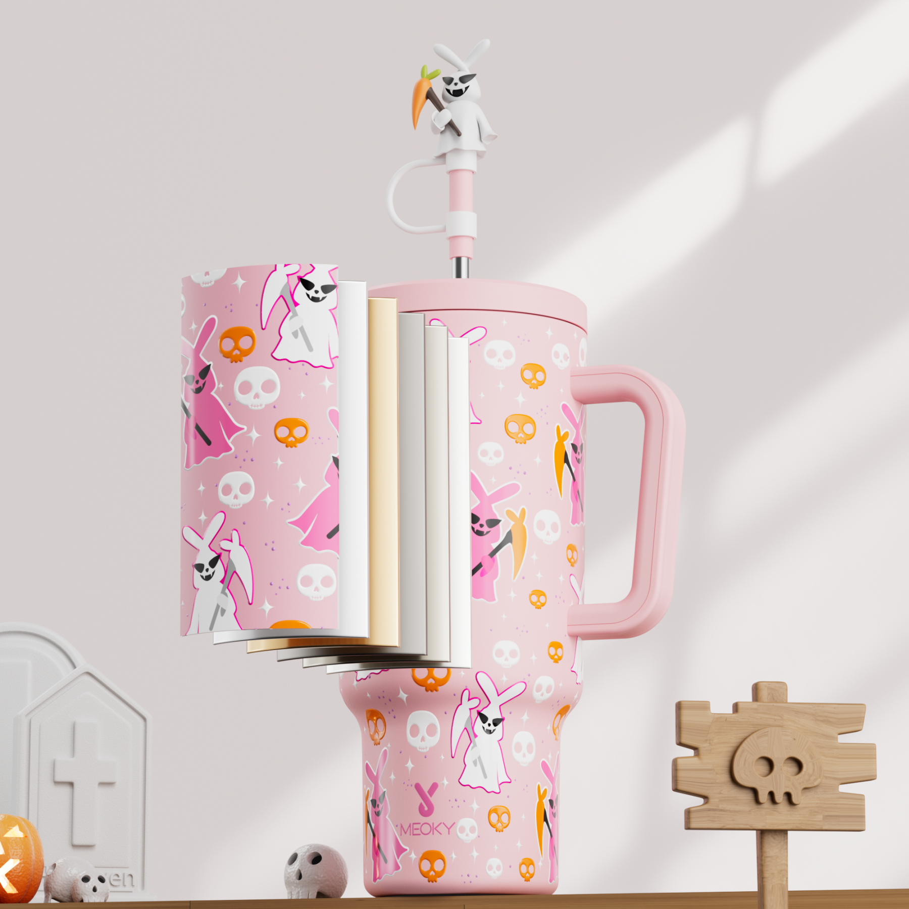 40oz Tumbler With Straw Halloween Special Edition-Halloween Pink Bunny