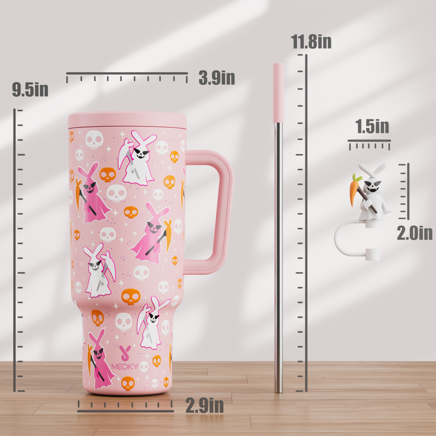 40oz Tumbler With Straw Halloween Special Edition-Halloween Pink Bunny
