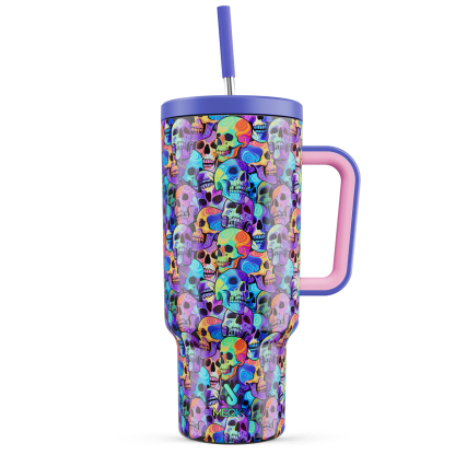 40oz Tumbler With Straw Psycho Skulls