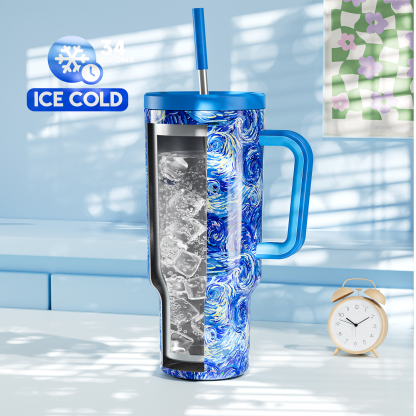 40oz Tumbler With Straw Tie-Dye-Blue Tie-Dye