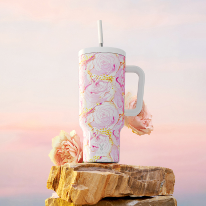 40oz Tumbler With Straw Rose Collection-White Pink Roses