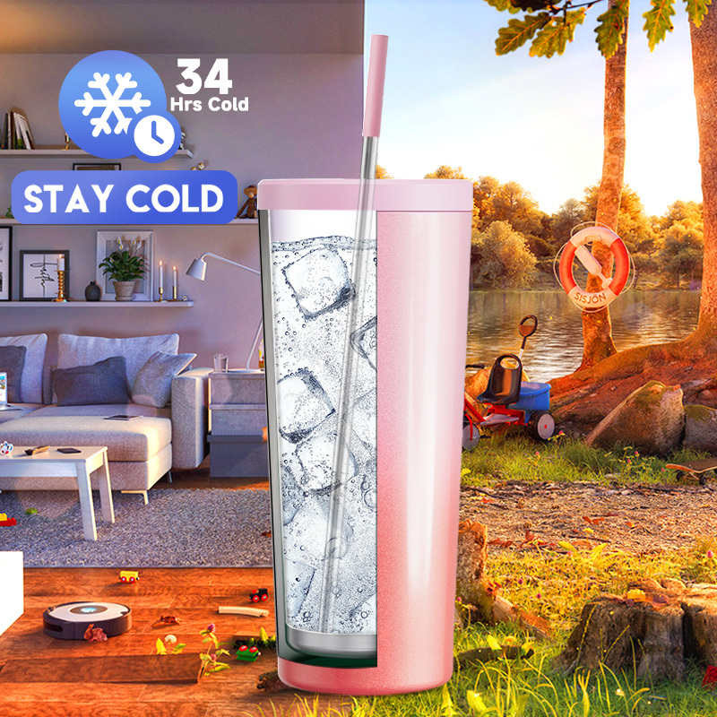 24oz cold cup straw gradient red pink