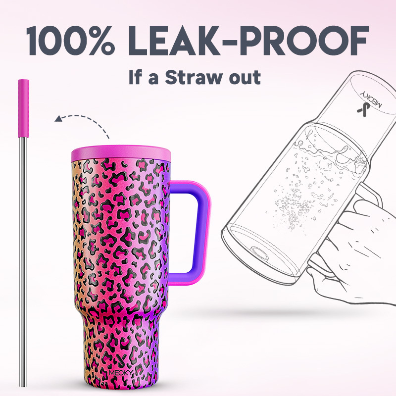 40oz Tumbler With Straw Animal Print Collection-Rainbow Leopard