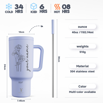 40oz Tumbler With Straw Customized - Monthly Flower
