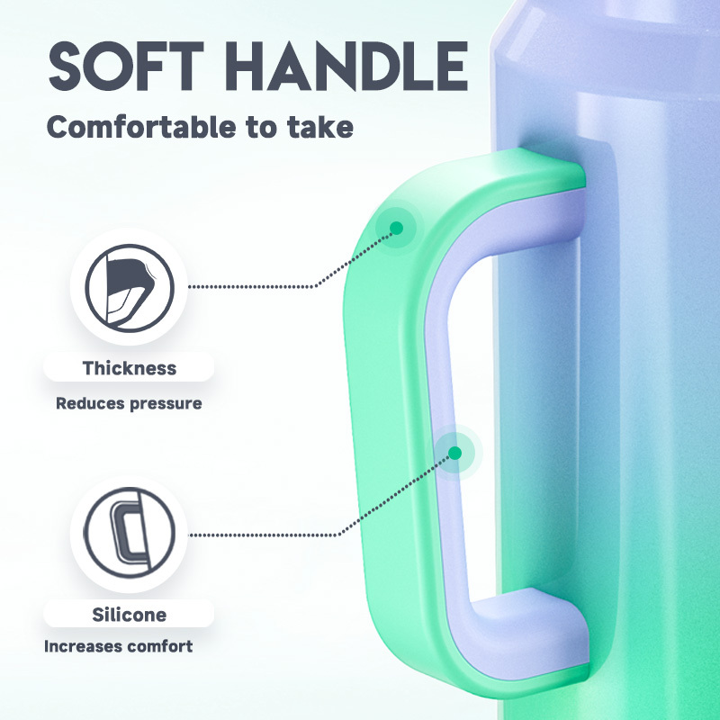 64oz water bottle straw gradient green purple